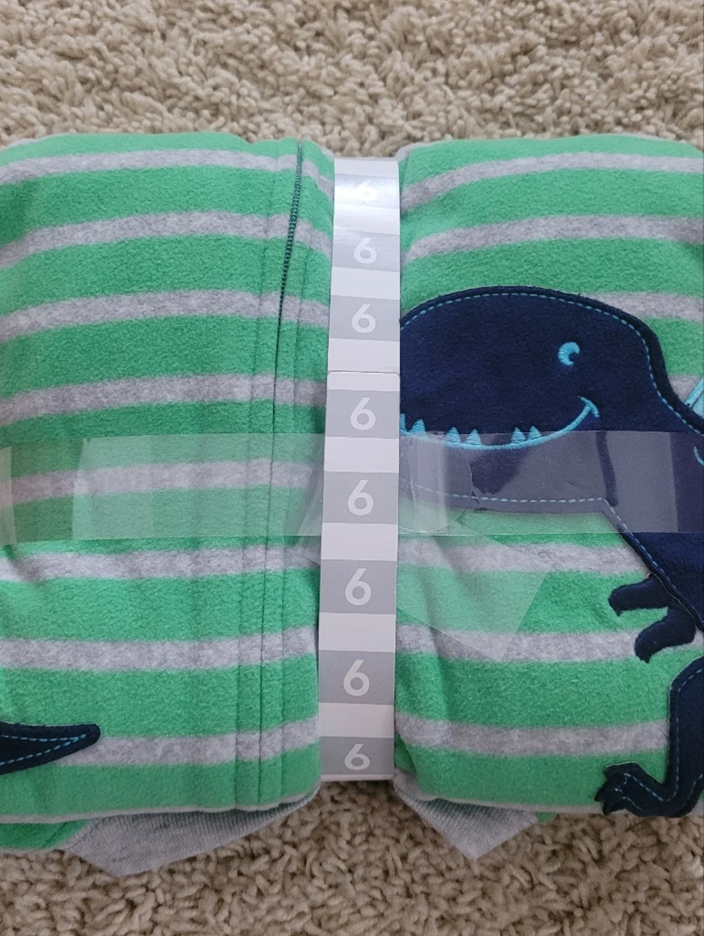 NWT Carter's 1pc Footie Fleece Green Stripes Dinosaur Boys 6